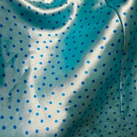 Victoria's Secret Aqua Blue Polka Dot Satin Slip with Lace Trim - Picture 4 of 5
